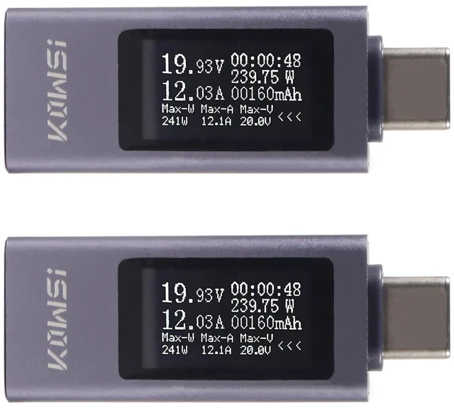 Main image of 2Pcs USB C Tester Power Meter Digital Multimeter 4-30V 0-12A LCD Display Type C Voltage Current Tester Monitor, Working Time Ammeter Voltmeter USB Cable Charger Detector, Power Bank Capacity Detector