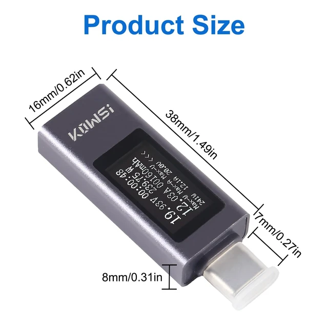 Alt view image 7 of 7 - 2Pcs USB C Tester Power Meter Digital Multimeter 4-30V 0-12A LCD Display Type C Voltage Current Tester Monitor, Working Time Ammeter Voltmeter USB Cable Charger Detector, Power Bank Capacity Detector