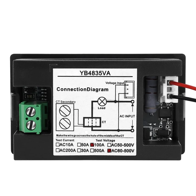 Alt view image 3 of 7 - Volt Amp Meter, AC 500V 100A Digital Voltmeter Ammeter Panel, 0.39 Inches LED 2in1 Multimeter, 2-Wire Voltage Amperage Tester Gauge with Current Transformer