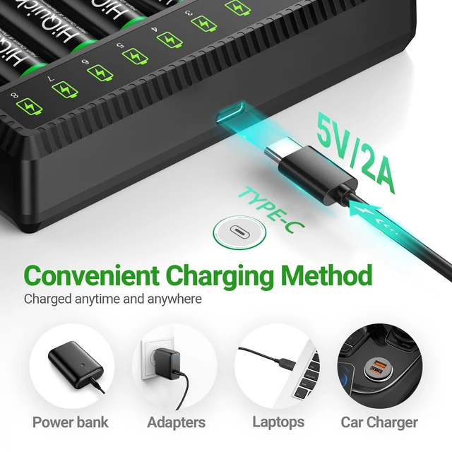 Alt view image 3 of 7 - 8-Bay AA AAA Battery Charger, High Speed, Type-C Input, LED Display | 2-hour fast charging 8 slots for independent chargingsmart LED displayType-C inputmulti-protection for safe