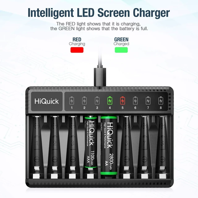 Alt view image 4 of 7 - 8-Bay AA AAA Battery Charger, High Speed, Type-C Input, LED Display | 2-hour fast charging 8 slots for independent chargingsmart LED displayType-C inputmulti-protection for safe