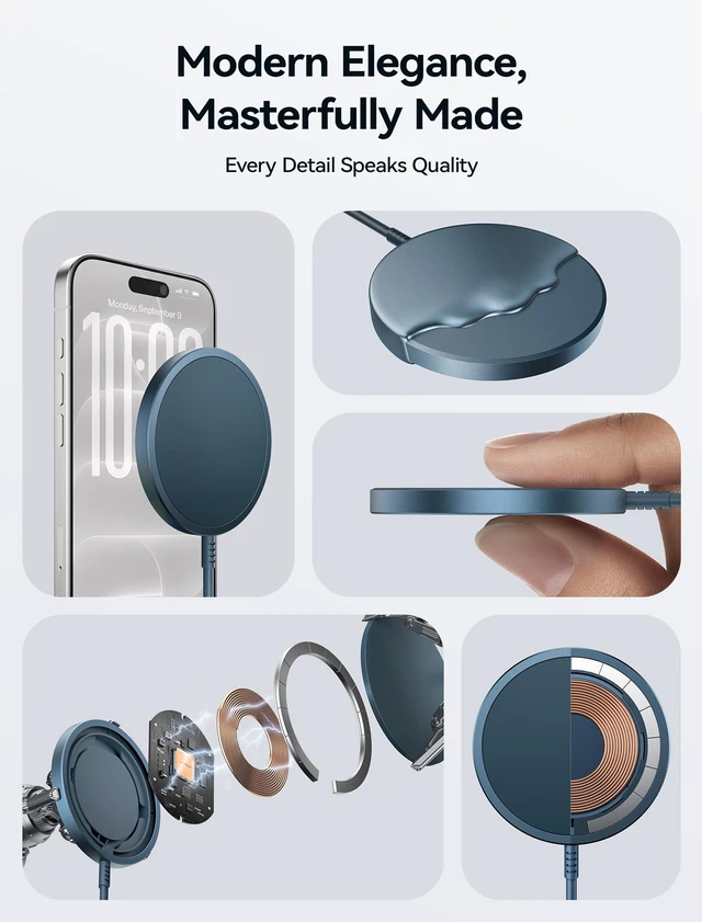 Alt view image 5 of 7 - Magnetic Wireless Charger for MagSafe Charger, for iPhone 18 Pro/Duo | Blue, Magnetic Wireless Charger for iPhone Duo/18 Pro Max/17/16/15/14/13/12 Series, Mag Charging Pad, USB & USB C Dual Ports