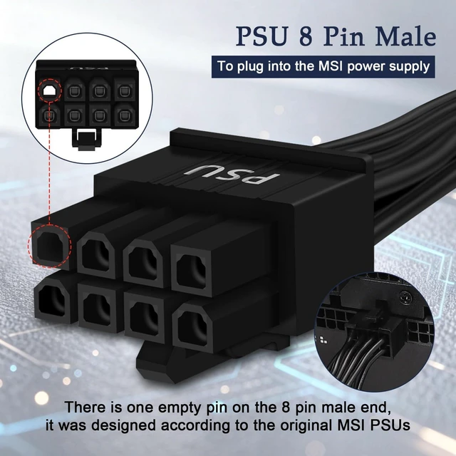 Alt view image 2 of 7 - 2-Pack 8 Pin PCIe Cable for MSI MAG A650GL A750GL A850GL A1000GL A1250GL Power Supplies, ATX 3.0, 8 Pin Male to PCIe 8 Pin (6+2) Male Sleeved Cable for MSI MPG A850G A1000G PSU