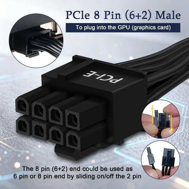 Alt view image 3 of 7 - 2-Pack 8 Pin PCIe Cable for MSI MAG A650GL A750GL A850GL A1000GL A1250GL Power Supplies, ATX 3.0, 8 Pin Male to PCIe 8 Pin (6+2) Male Sleeved Cable for MSI MPG A850G A1000G PSU