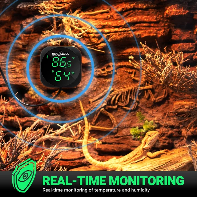 Alt view image 3 of 7 - Thermometer Hygrometer, LED Digital Thermo Hygrometer for Reptile Terrarium Pet Rearing Box, Reptile Tank Thermometer with 55.2" Cable USB Power Supply