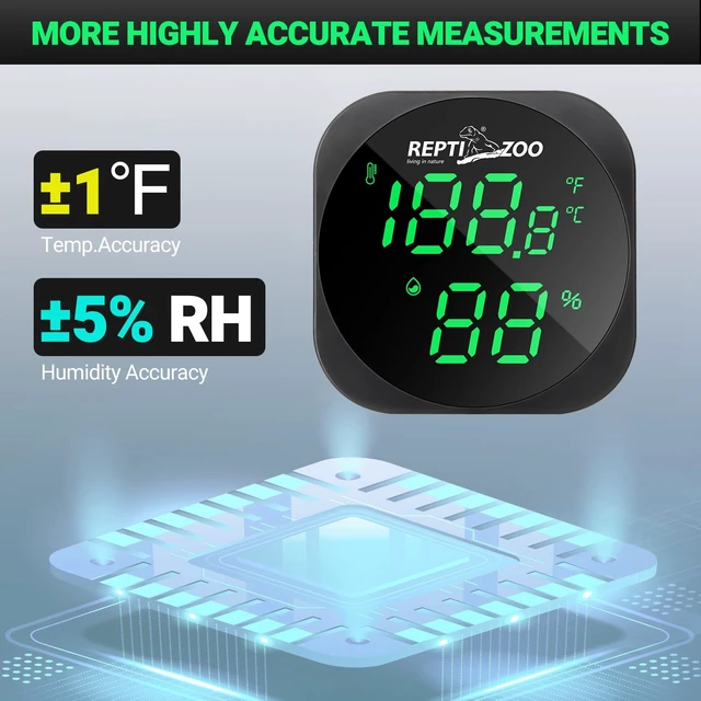 Alt view image 2 of 7 - Thermometer Hygrometer, LED Digital Thermo Hygrometer for Reptile Terrarium Pet Rearing Box, Reptile Tank Thermometer with 55.2" Cable USB Power Supply