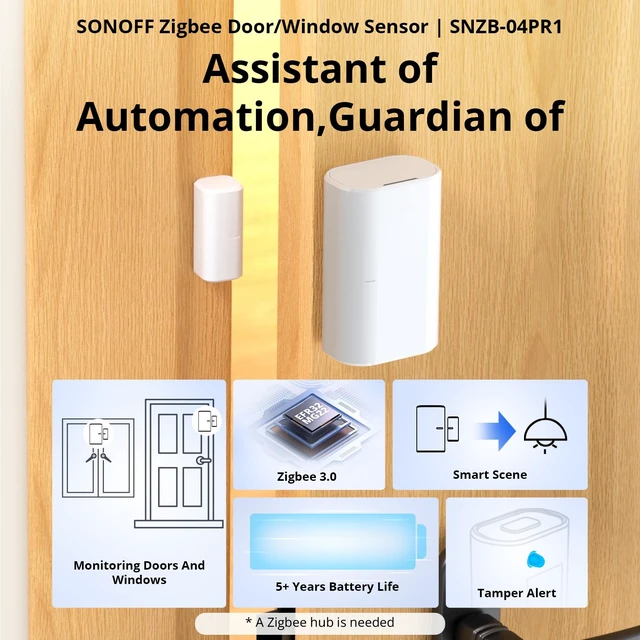 Alt view image 2 of 7 - SNZB-04PR1 Zigbee Door and Window Sensor | contact sensor, open/close monitoring, home security, tamper proof, automation, work with Home Assistant, SmartThings, Alexa