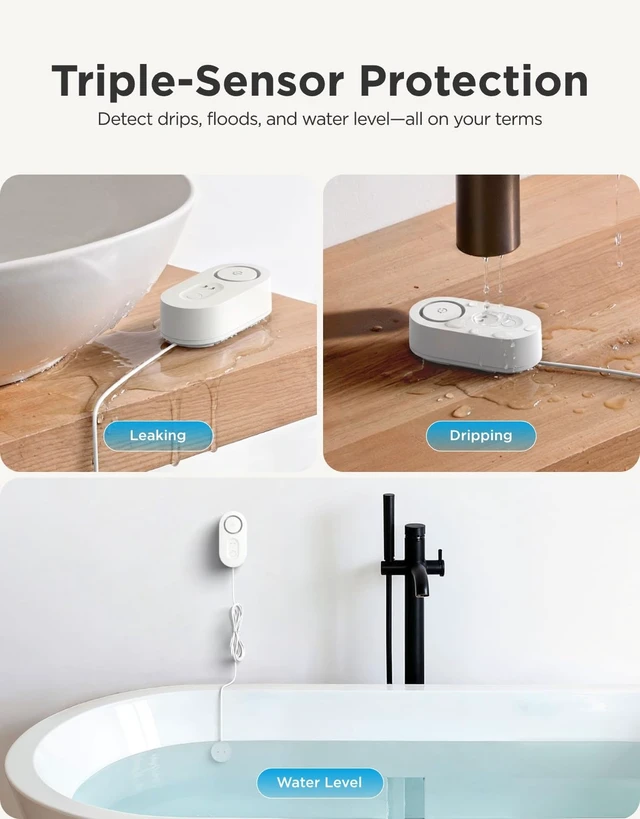 Alt view image 3 of 7 - Upgraded Water Leak Detector 1s with 4.92 ft Cable, 1 Pack | Water Sensor with 105dB Adjustable Alarm, 5Yr Battery Life, IP67 Waterproof, Suitable for Home, Basement, Kitchen, Cabin/RV