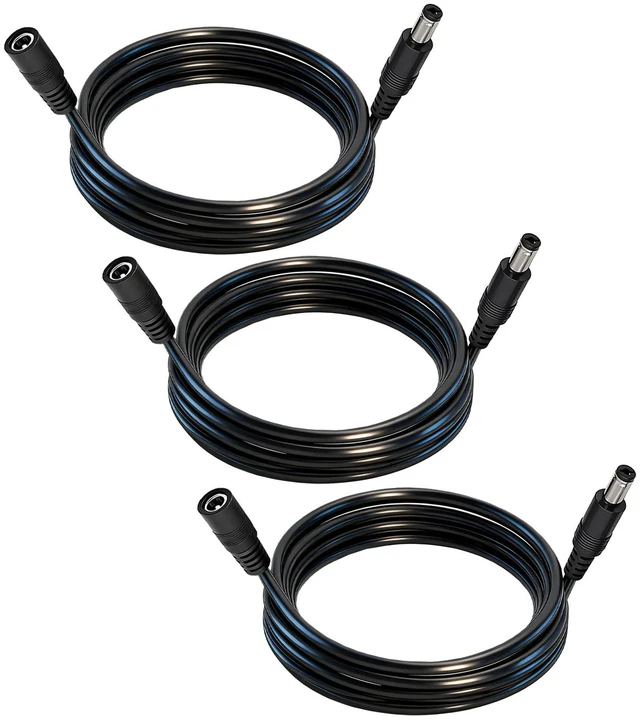 Main image of DC Power Extension Cable, 5.5mm x 2.5mm, 9.8FT, 3-Pack | DC5525 Male to Female, 12V DC Extension Cable, 18AWG,For CCTV Surveillance Camera