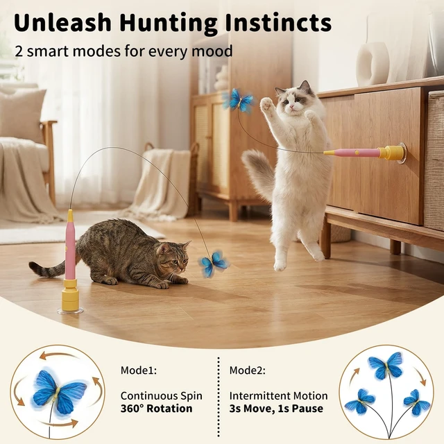 Alt view image 2 of 7 - Interactive Cat Toys Automatic Cat Wand Toy for Indoor Cats | Enrichment for Bored Kitten, Spin Butterfly with Self-Holding Suction Base, Rechargeable Mental Stimulating Moving Feather