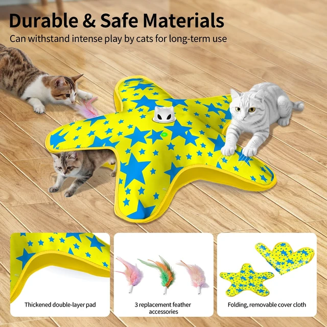 Alt view image 4 of 7 - Interactive Cat Toys for Indoor Cats with Moving Concealed Feathers | Rechargeable Automatic Cat Toy, 3-Mode Touch Activated Kitten Toys, Hide and Seek Toy for Indoor Bored Adult Cats & Kittens