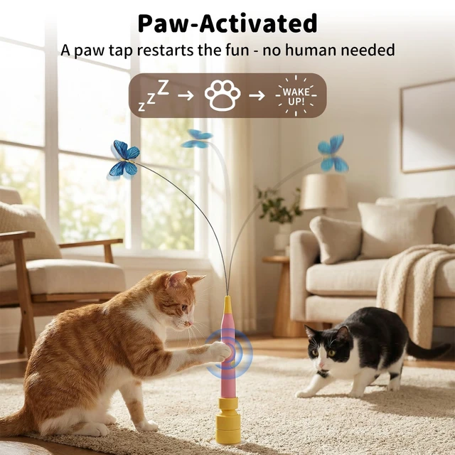 Alt view image 3 of 7 - Interactive Cat Toys Automatic Cat Wand Toy for Indoor Cats | Enrichment for Bored Kitten, Spin Butterfly with Self-Holding Suction Base, Rechargeable Mental Stimulating Moving Feather