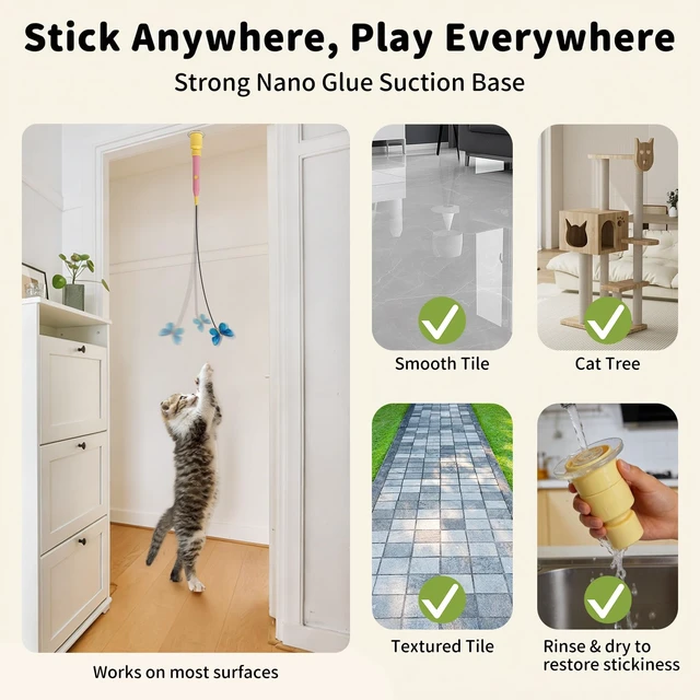 Alt view image 5 of 7 - Interactive Cat Toys Automatic Cat Wand Toy for Indoor Cats | Enrichment for Bored Kitten, Spin Butterfly with Self-Holding Suction Base, Rechargeable Mental Stimulating Moving Feather