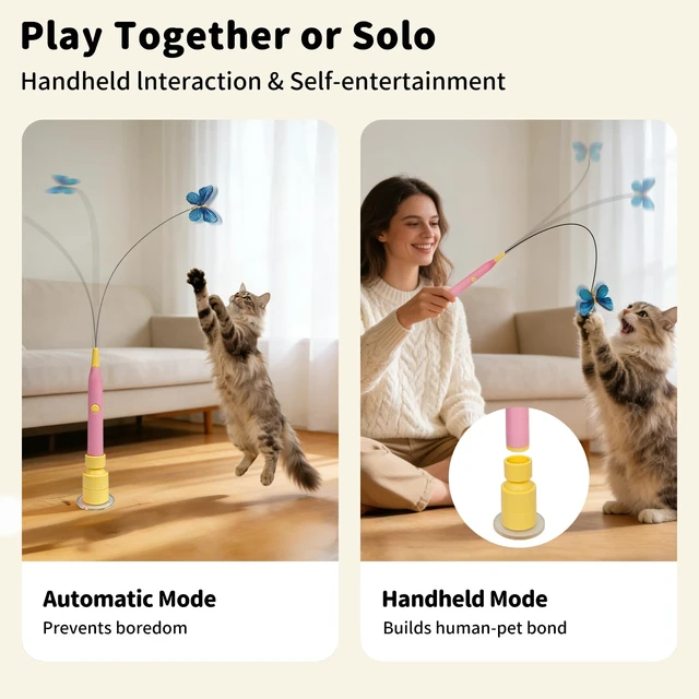 Alt view image 6 of 7 - Interactive Cat Toys Automatic Cat Wand Toy for Indoor Cats | Enrichment for Bored Kitten, Spin Butterfly with Self-Holding Suction Base, Rechargeable Mental Stimulating Moving Feather