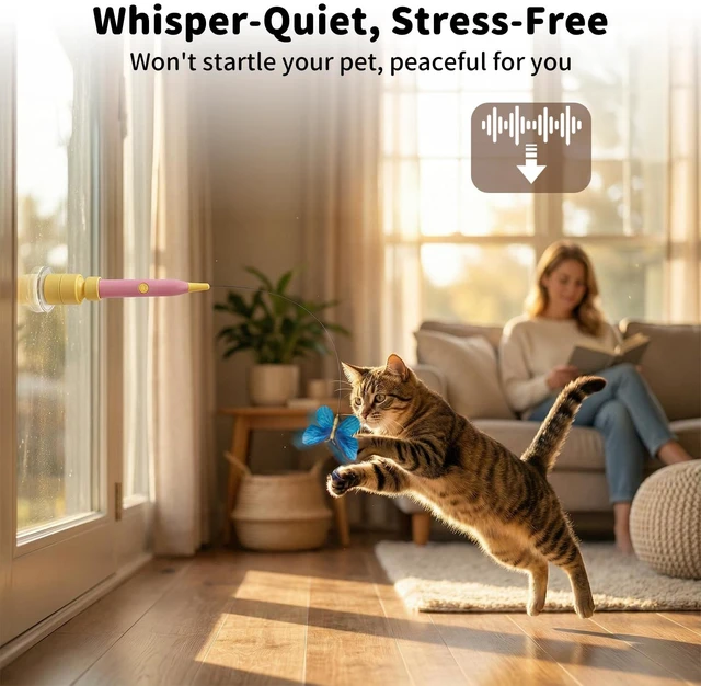Alt view image 4 of 7 - Interactive Cat Toys Automatic Cat Wand Toy for Indoor Cats | Enrichment for Bored Kitten, Spin Butterfly with Self-Holding Suction Base, Rechargeable Mental Stimulating Moving Feather