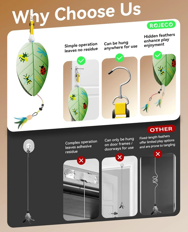Alt view image 5 of 7 - Automatic Door Hanging Cat Toy, Retractable Feather Interactive Toy | Indoor cat toy, no-drill install, random retract motion, 2 play modes, keeps cats active & eases boredom, USB-C rechargeable