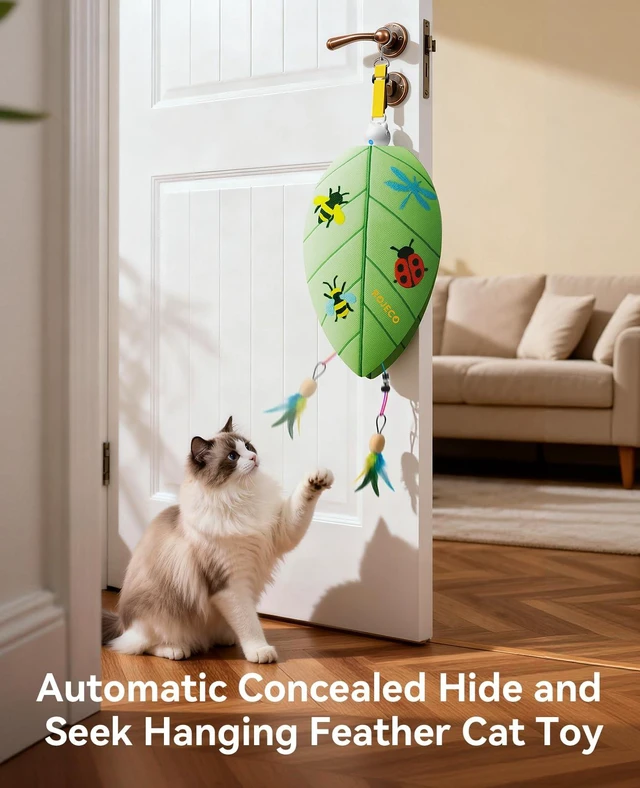 Alt view image 2 of 7 - Automatic Door Hanging Cat Toy, Retractable Feather Interactive Toy | Indoor cat toy, no-drill install, random retract motion, 2 play modes, keeps cats active & eases boredom, USB-C rechargeable