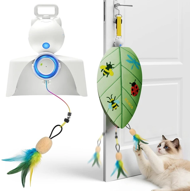 Main image of Automatic Door Hanging Cat Toy, Retractable Feather Interactive Toy | Indoor cat toy, no-drill install, random retract motion, 2 play modes, keeps cats active & eases boredom, USB-C rechargeable