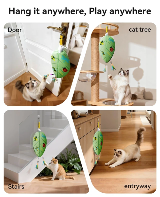 Alt view image 3 of 7 - Automatic Door Hanging Cat Toy, Retractable Feather Interactive Toy | Indoor cat toy, no-drill install, random retract motion, 2 play modes, keeps cats active & eases boredom, USB-C rechargeable