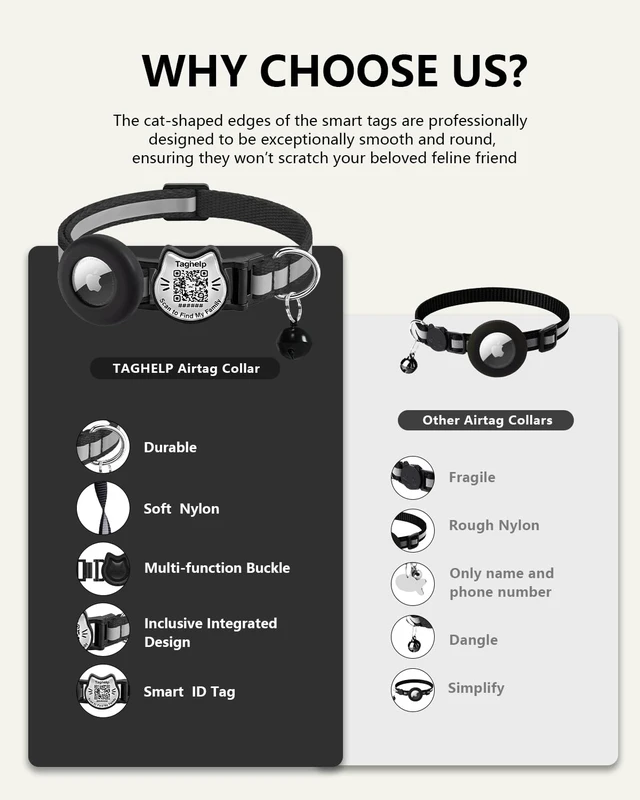 Alt view image 3 of 7 - Cat Collar with AirTag Holder, QR Code Tag and Bell (Pink) | Reflective Breakaway, QR Code ID Tag