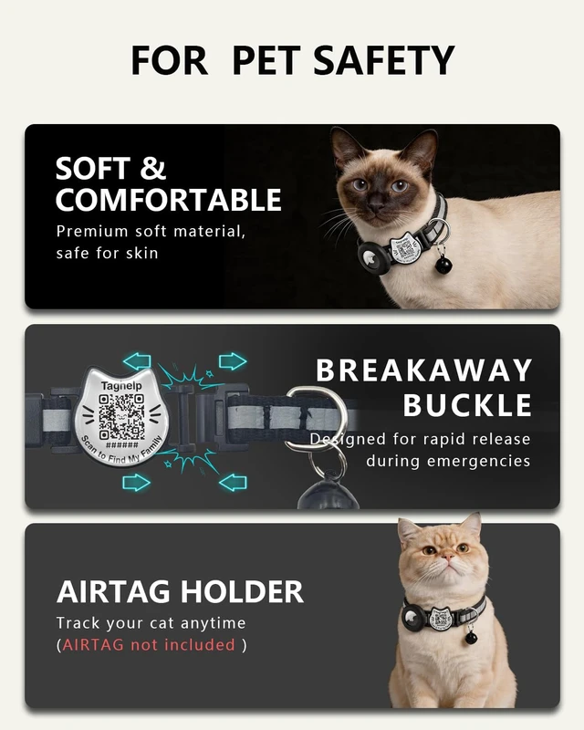 Alt view image 4 of 7 - Cat Collar with AirTag Holder, QR Code Tag and Bell (Pink) | Reflective Breakaway, QR Code ID Tag