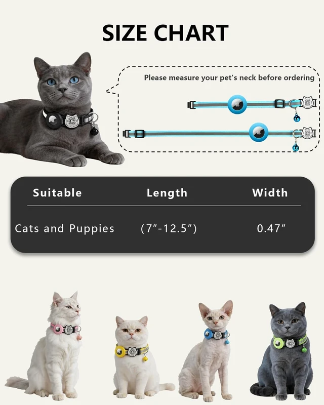 Alt view image 6 of 7 - Cat Collar with AirTag Holder, QR Code Tag and Bell (Pink) | Reflective Breakaway, QR Code ID Tag