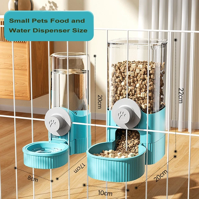 Alt view image 2 of 7 - Hanging Cage Automatic Food Water Dispenser, Auto Gravity 1.2L Self-Feeding Feeder and 0.52L Waterer Set, Crate Auto Feeder Dish for Puppy Cats Ferret Bunny Guinea Pig Small Pets (Blue)