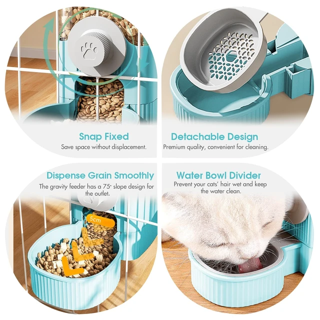 Alt view image 5 of 7 - Hanging Cage Automatic Food Water Dispenser, Auto Gravity 1.2L Self-Feeding Feeder and 0.52L Waterer Set, Crate Auto Feeder Dish for Puppy Cats Ferret Bunny Guinea Pig Small Pets (Blue)