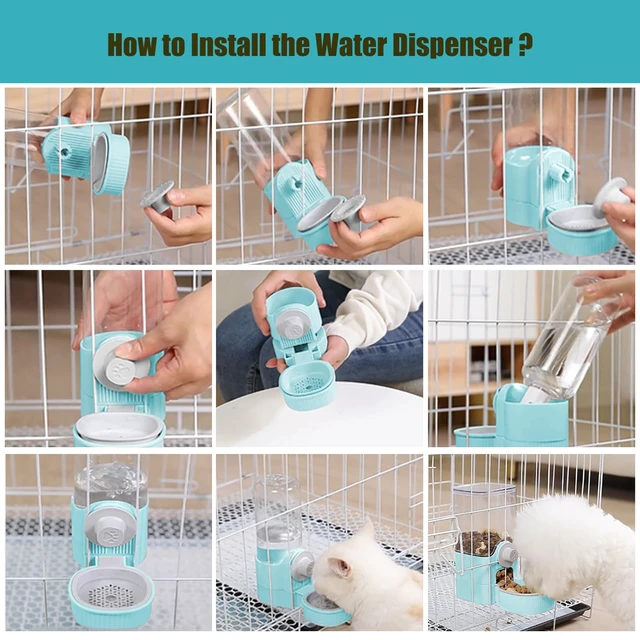 Alt view image 4 of 7 - Hanging Cage Automatic Food Water Dispenser, Auto Gravity 1.2L Self-Feeding Feeder and 0.52L Waterer Set, Crate Auto Feeder Dish for Puppy Cats Ferret Bunny Guinea Pig Small Pets (Blue)