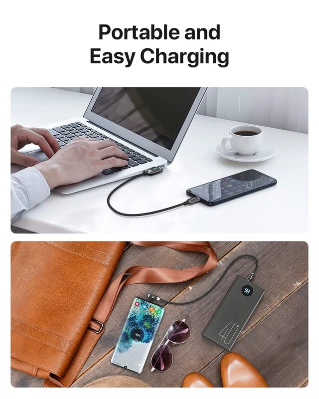 Alt view image 2 of 7 - 100W Right Angle USB C to USB C Cable,2-Pack 1FT Zinc Alloy Case Nylon Braided Type-C Cable with LED Display for lPad Mini/Air/Pro,MacBook Pro,Samsung S23/S22/S10,Pixel,LG(0.3m,Black)