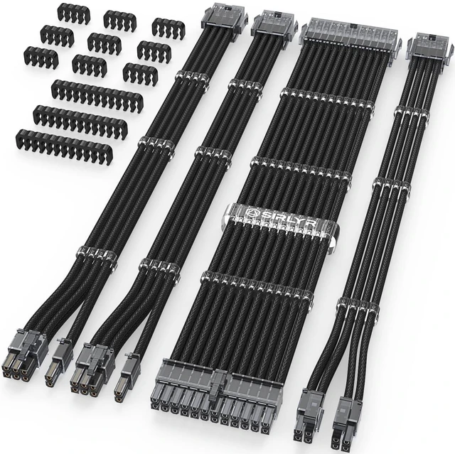Main image of Transparent Connector 16AWG PSU Extension Cables Kit,Black | Soft Nylon Braided,Gold-plated Pins,16AWG includes 24Pin ATX×1,8Pin EPS×1,8Pin PCIe×2,Install Combs,Custom PC Builds
