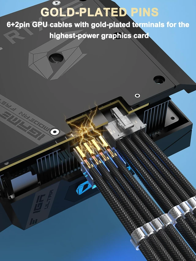 Alt view image 2 of 7 - Transparent Connector 16AWG PSU Extension Cables Kit,Black | Soft Nylon Braided,Gold-plated Pins,16AWG includes 24Pin ATX×1,8Pin EPS×1,8Pin PCIe×2,Install Combs,Custom PC Builds