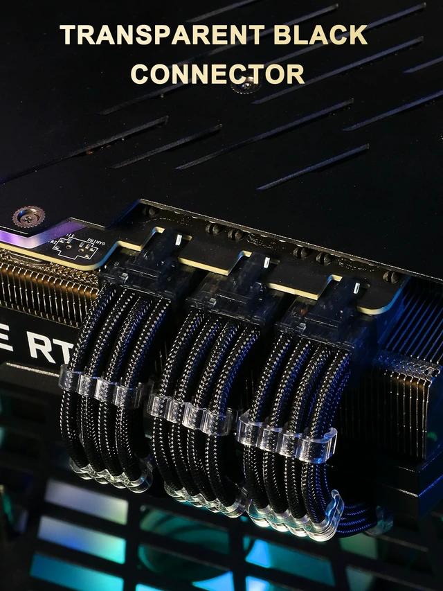 Alt view image 6 of 7 - Transparent Connector 16AWG PSU Extension Cables Kit,Black | Soft Nylon Braided,Gold-plated Pins,16AWG includes 24Pin ATX×1,8Pin EPS×1,8Pin PCIe×2,Install Combs,Custom PC Builds