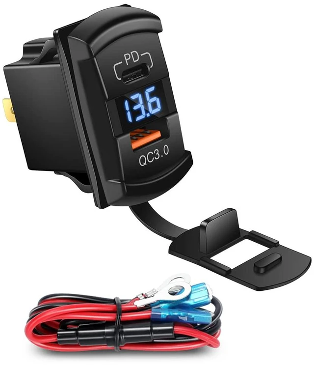 Main image of USB Rocker Switch USB C Charger Socket with Waterproof Cover Dual PD and QC3.0 12V/24V Blue Led Voltmeter for Rocker Type Marine Switch Panel On Marine Rv Vehicles