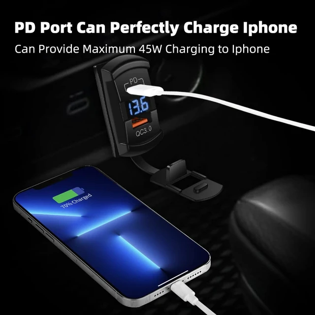 Alt view image 4 of 7 - USB Rocker Switch USB C Charger Socket with Waterproof Cover Dual PD and QC3.0 12V/24V Blue Led Voltmeter for Rocker Type Marine Switch Panel On Marine Rv Vehicles