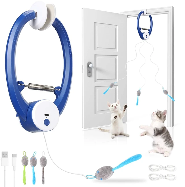 Main image of Automatic Hanging Cat Toy, Electric cat Teaser, Dark Blue | Interactive,Rechargeable,Flying Bird Feather Wand Cat Toys,Exercise Stimulation,Cat Enrichment