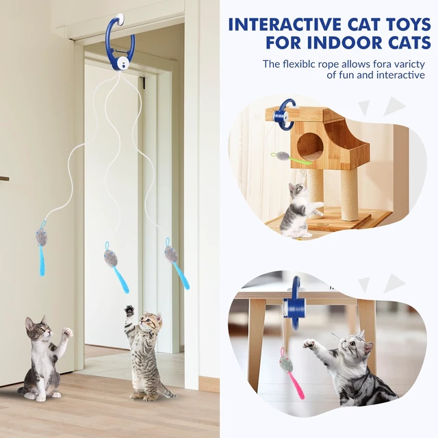 Alt view image 2 of 6 - Automatic Hanging Cat Toy, Electric cat Teaser, Dark Blue | Interactive,Rechargeable,Flying Bird Feather Wand Cat Toys,Exercise Stimulation,Cat Enrichment
