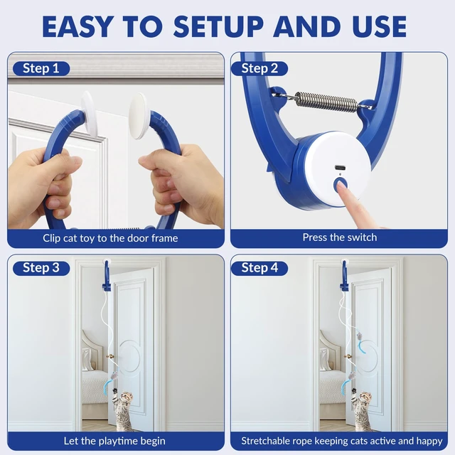 Alt view image 4 of 6 - Automatic Hanging Cat Toy, Electric cat Teaser, Dark Blue | Interactive,Rechargeable,Flying Bird Feather Wand Cat Toys,Exercise Stimulation,Cat Enrichment