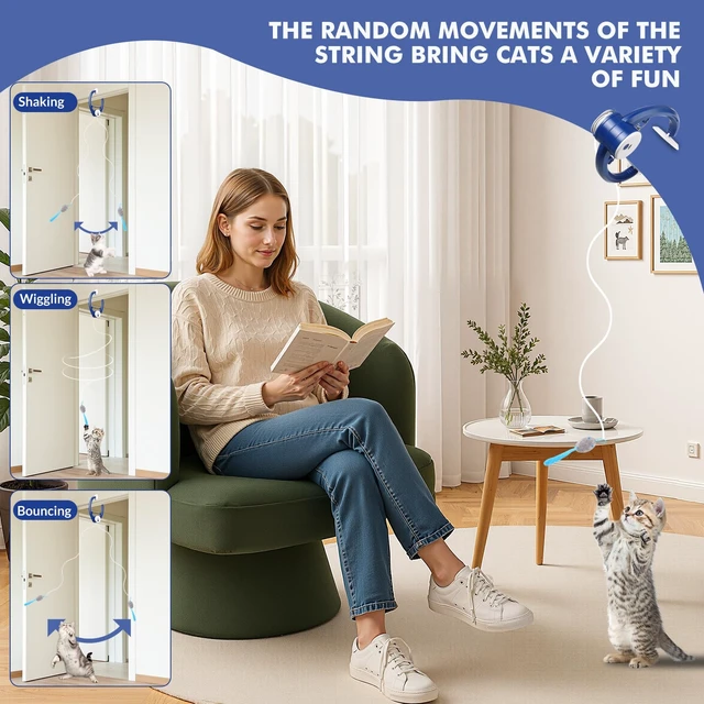Alt view image 3 of 6 - Automatic Hanging Cat Toy, Electric cat Teaser, Dark Blue | Interactive,Rechargeable,Flying Bird Feather Wand Cat Toys,Exercise Stimulation,Cat Enrichment