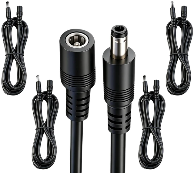 Main image of 6.5FT 5.5mm x 2.1mm 18AWG DC Connector Male to Female Extension Cable 5pcs | 12V DC Cable for CCTV Surveillance Cameras, LED Strip Lights, Printers, and Routers