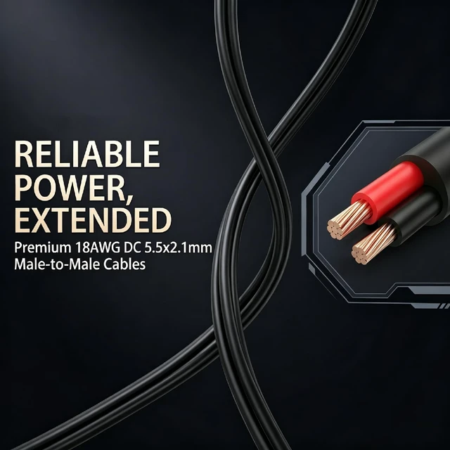 Alt view image 5 of 5 - 6.5FT 5.5mm x 2.1mm 18AWG DC Connector Male to Female Extension Cable 5pcs | 12V DC Cable for CCTV Surveillance Cameras, LED Strip Lights, Printers, and Routers