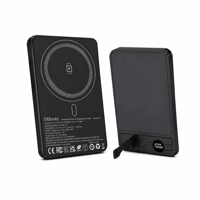 Main image of Magnetic Portable Charger, 5000mAh Wireless Power Bank for MagSafe | 15W Wireless, 20W Wired Charging, Slim Aluminum Alloy Frame, Lanyard Cable & Foldable Stand, for iPhone 17 Air/16/15/14/13/12