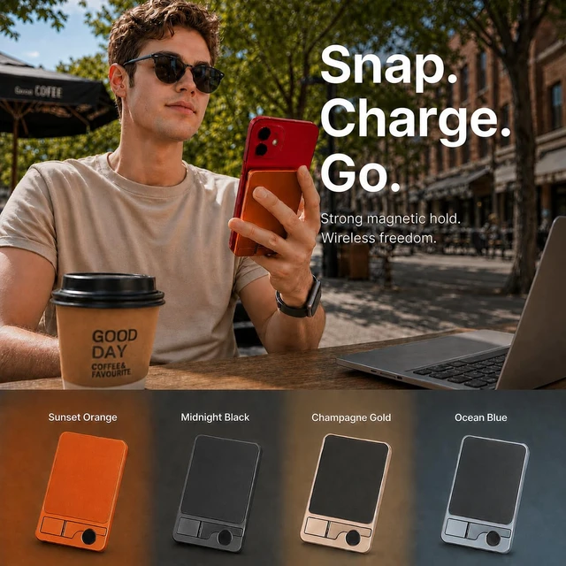 Alt view image 7 of 7 - Magnetic Portable Charger, 5000mAh Wireless Power Bank for MagSafe | 15W Wireless, 20W Wired Charging, Slim Aluminum Alloy Frame, Lanyard Cable & Foldable Stand, for iPhone 17 Air/16/15/14/13/12