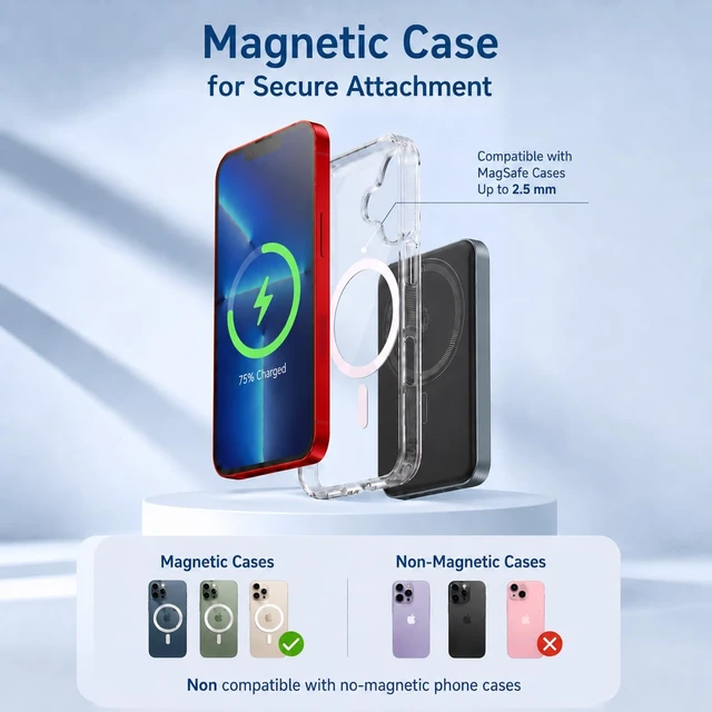 Alt view image 2 of 7 - Magnetic Portable Charger, 5000mAh Wireless Power Bank for MagSafe | 15W Wireless, 20W Wired Charging, Slim Aluminum Alloy Frame, Lanyard Cable & Foldable Stand, for iPhone 17 Air/16/15/14/13/12