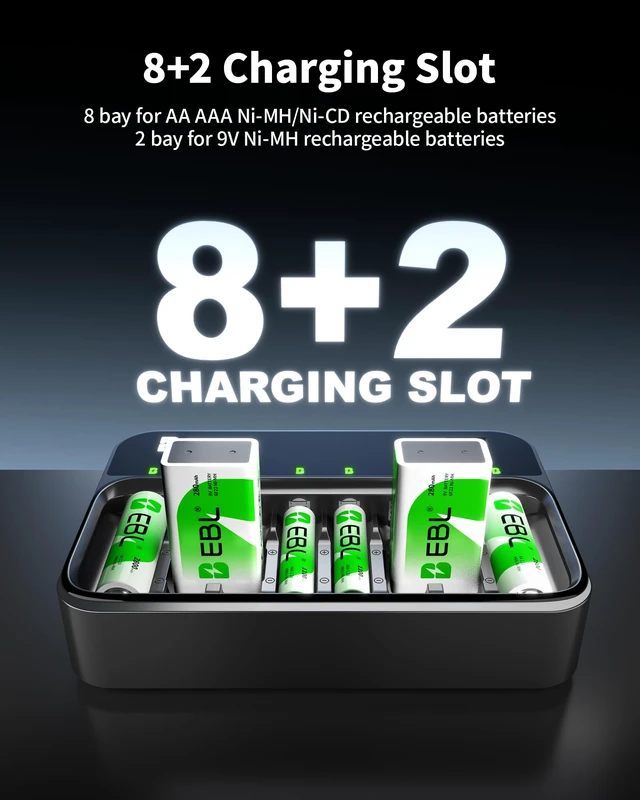 Alt view image 3 of 7 - PD 20W AA AAA 9V Battery Charger for NiMH NiCD Rechargeable Battery | PD3.0 USB C & Micro USB