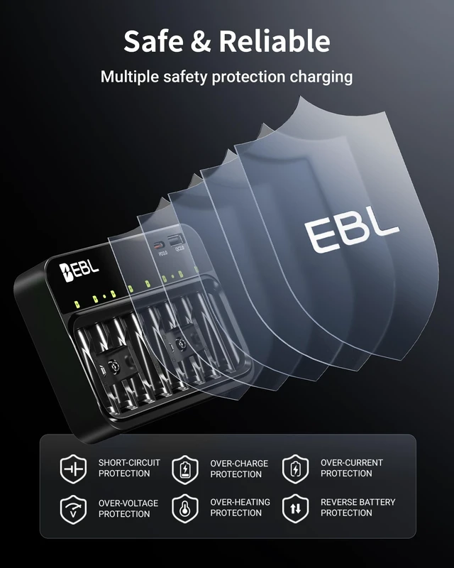 Alt view image 5 of 7 - PD 20W AA AAA 9V Battery Charger for NiMH NiCD Rechargeable Battery | PD3.0 USB C & Micro USB