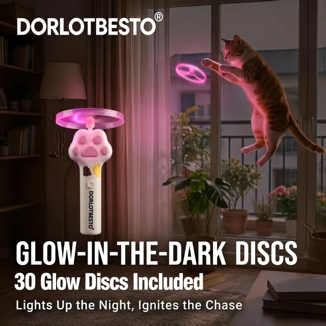 Alt view image 2 of 6 - Automatic Cat Toy Launcher with 30 Glow in the Dark Flying Discs Interactive Fetch Shooter for Indoor Cats, Exercise & Hunting Enrichment Toy, Safe for Kittens & Adults