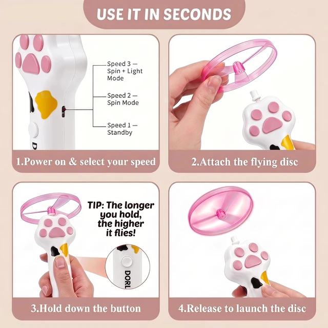 Alt view image 4 of 6 - Automatic Cat Toy Launcher with 30 Glow in the Dark Flying Discs Interactive Fetch Shooter for Indoor Cats, Exercise & Hunting Enrichment Toy, Safe for Kittens & Adults