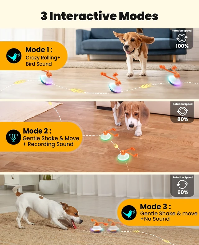 Alt view image 2 of 7 - Smart Interactive Dog Toys, Automatic Moving and Rolling Dogs Ball with Rope, Motion-Activated Squeaky Ball for Small Medium Dogs for Boredom, RGB Lights, Stimulating Sound, Voice Recording