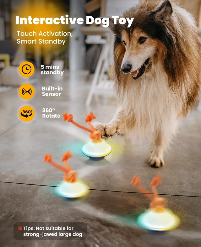 Alt view image 3 of 7 - Smart Interactive Dog Toys, Automatic Moving and Rolling Dogs Ball with Rope, Motion-Activated Squeaky Ball for Small Medium Dogs for Boredom, RGB Lights, Stimulating Sound, Voice Recording